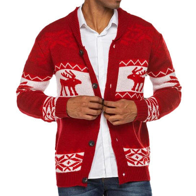 Men's Christmas Jacquard Sweater Button Cardigan Sweater Coat