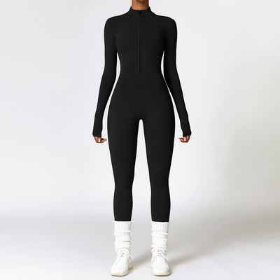 Warm Zipper Long-sleeved Jumpsuit Yoga Fitness Sports Pants Breathable Bodysuit Women's Clothing