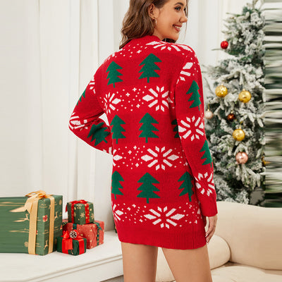 Christmas Pullover Jacquard Long Red