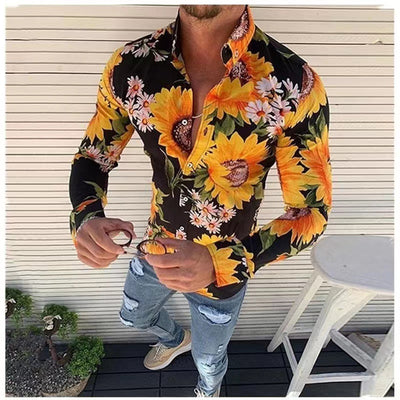 Men's Vacation Lapel Collar Polyester Shirt