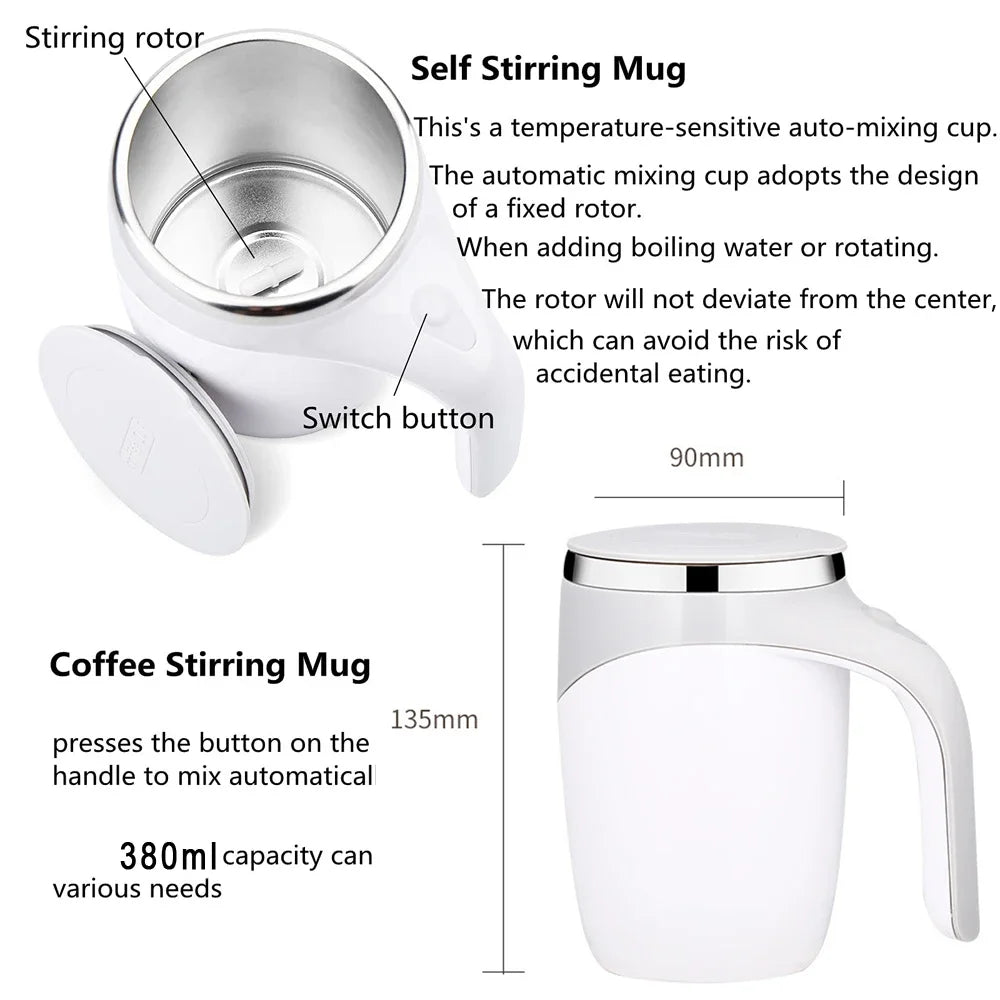 Automatic stirring cup portable rechargeable stainless steel rotating stirring coffee and milkshake cup suitable for home travel