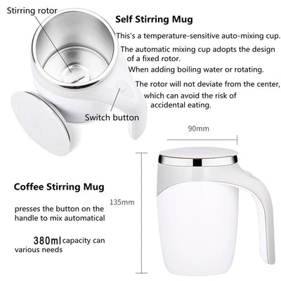 Automatic stirring cup portable rechargeable stainless steel rotating stirring coffee and milkshake cup suitable for home travel