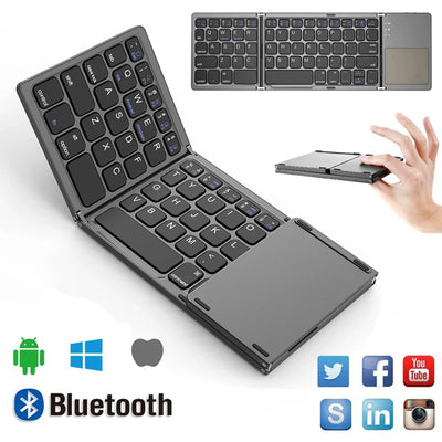 Bluetooth Folding Keyboard With Touchpad For IOS Android Windows Office Mini Wireless Keyboard Storage Three Systems Universal