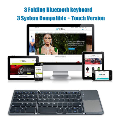 Bluetooth Folding Keyboard With Touchpad For IOS Android Windows Office Mini Wireless Keyboard Storage Three Systems Universal