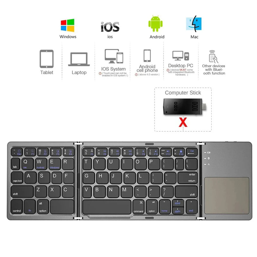 Bluetooth Folding Keyboard With Touchpad For IOS Android Windows Office Mini Wireless Keyboard Storage Three Systems Universal