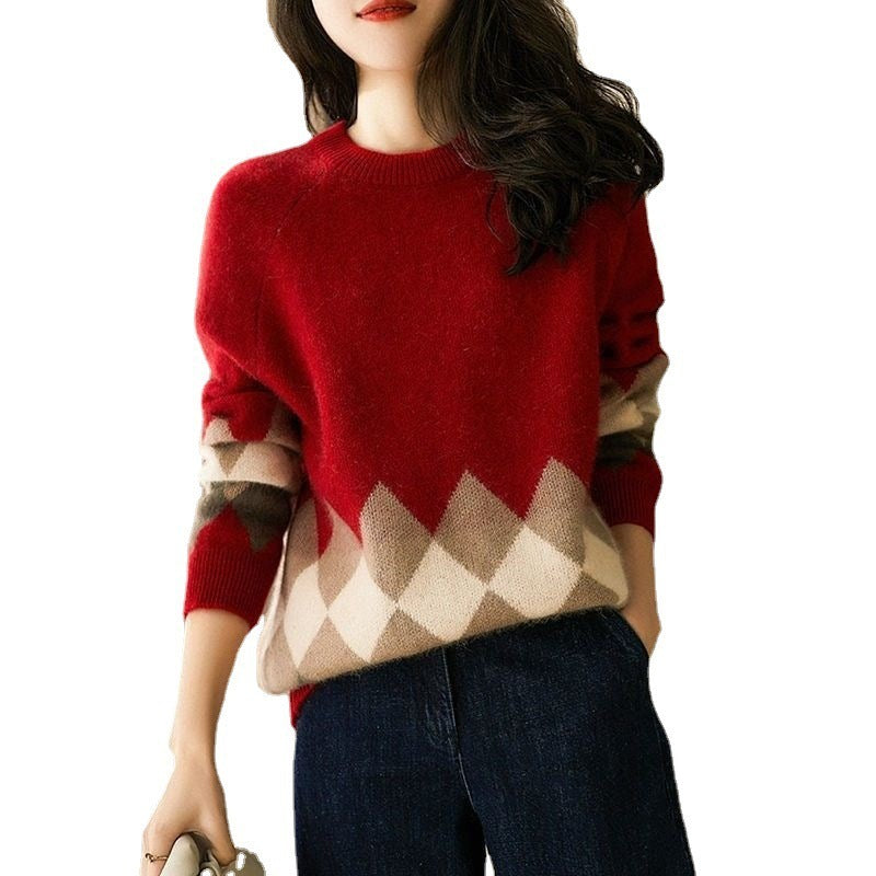 Christmas Red Round-neck Knitwear Loose Sweater For Women