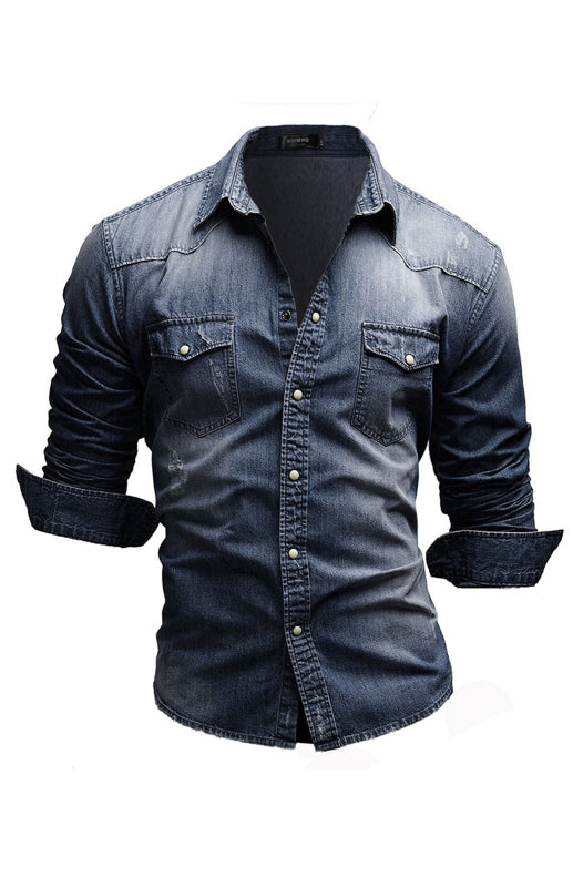 Spring-Summer Polyester Lapel Collar Solid Men's Shirt