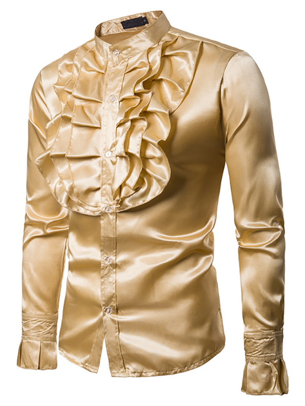 Men's Ruffled Standing Collar Party Shirt