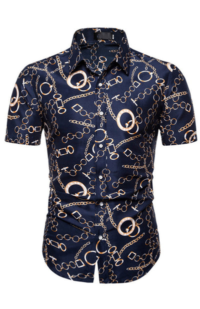 Men’s Chain Print Casual Polyester Shirt