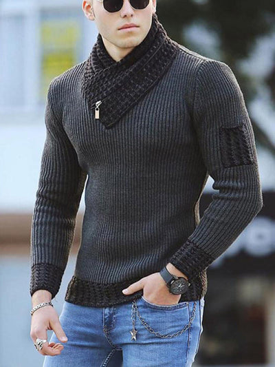 British Plus Size Men's Sweater Pullover Long Sleeve Scarf Turtleneck Men's Knitwear