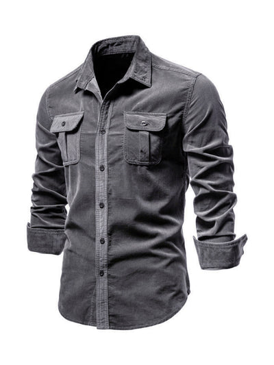 Men's corduroy slim-fit casual long-sleeve shirt