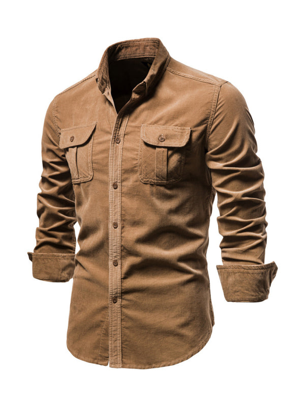 Men's corduroy slim-fit casual long-sleeve shirt