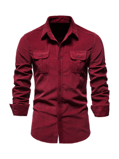 Men's corduroy slim-fit casual long-sleeve shirt