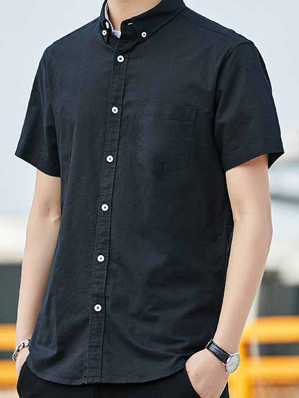 Casual Oxford short-sleeved shirt youthful fashion double pockets