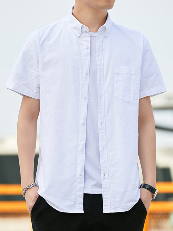 Casual Oxford short-sleeved shirt youthful fashion double pockets