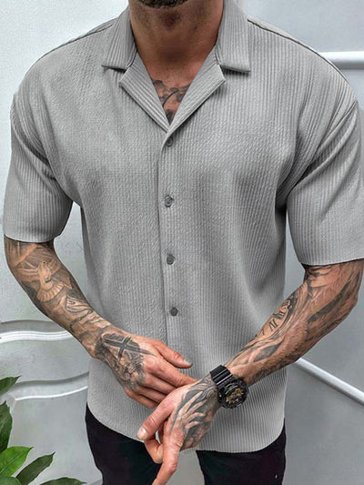 Men's Spring-Summer Woven Polyester Shirt Without Back Pocket