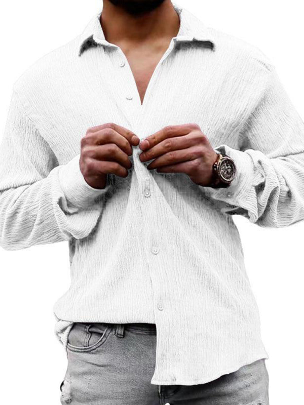 New Men's Solid Color Casual Lapel Long Sleeve Shirt