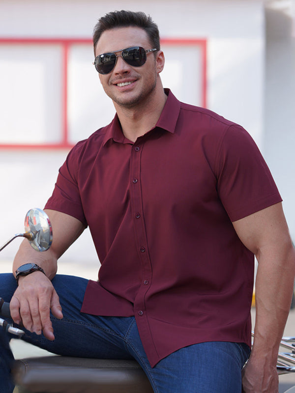 New Plus Size Men's Stretch Thin Short Sleeve Shirt