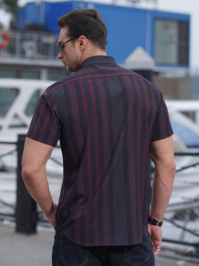 New plus size men's striped short-sleeved shirt