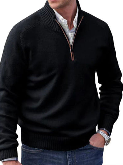 Men's zipper lapel casual long-sleeved knitted top