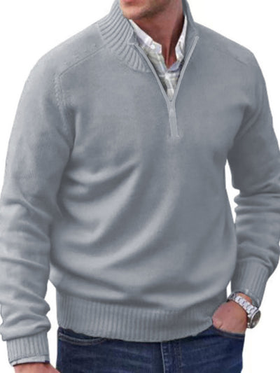 Men's zipper lapel casual long-sleeved knitted top