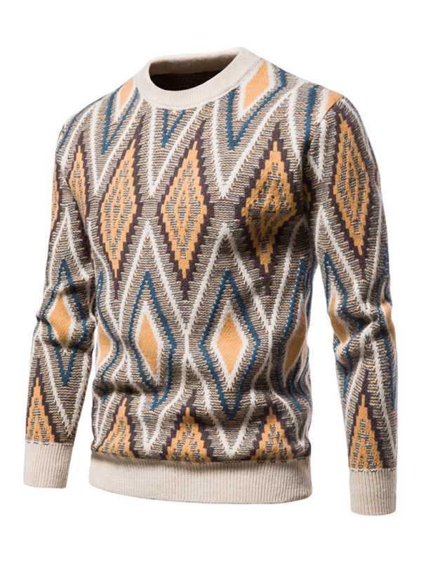 Men's Christmas crew neck diamond jacquard sweater