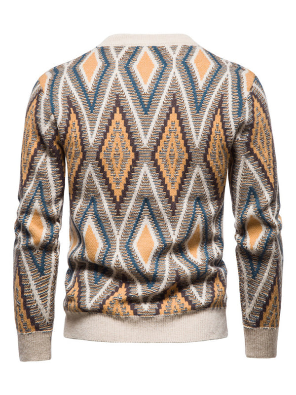 Men's Christmas crew neck diamond jacquard sweater