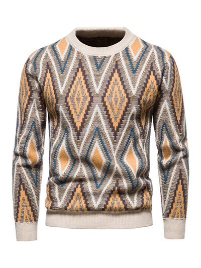 Men's Christmas crew neck diamond jacquard sweater