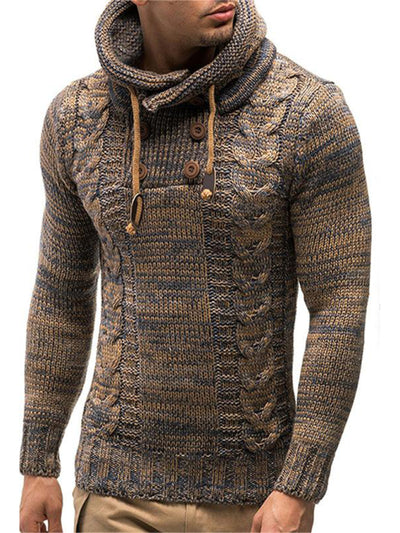 Men's Casual Knit Button-Up Turtleneck Sweater