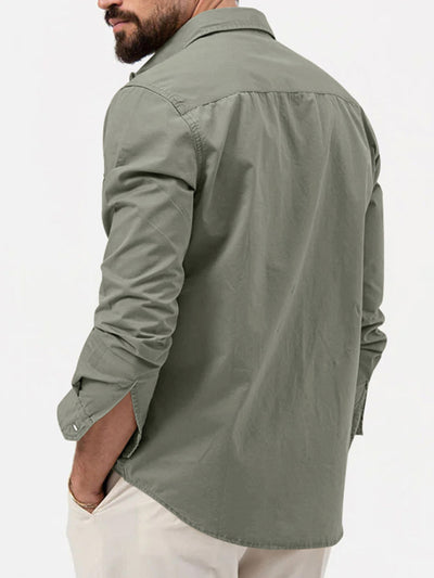 Men's new multi-pocket casual long-sleeved shirt top