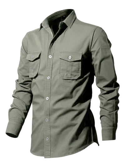 Men's new multi-pocket casual long-sleeved shirt top