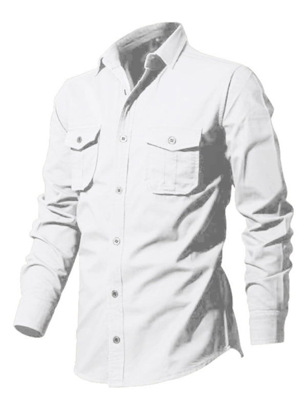 Men's new multi-pocket casual long-sleeved shirt top