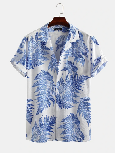 Men's Casual Loose Beach Wear Maple Leaf Print Short Sleeve Shirt