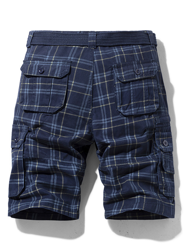 Men's shorts casual sportswear shorts simple plaid slim fit mid-length pants with multiple pockets