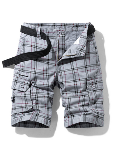 Men's shorts casual sportswear shorts simple plaid slim fit mid-length pants with multiple pockets