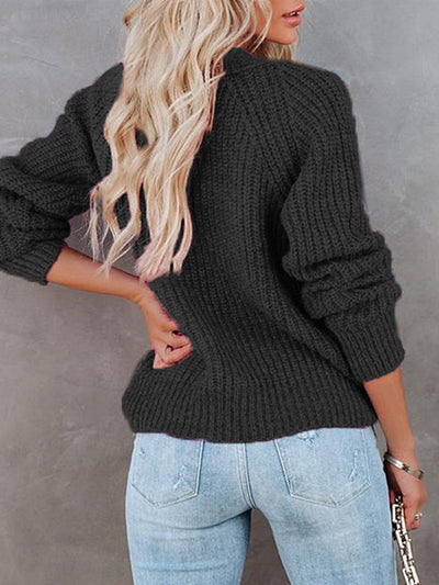 Solid V-Neck Single Breasted Long Sleeved Sweater