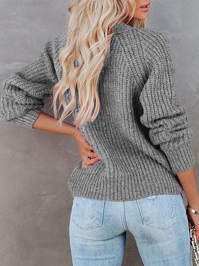 Solid V-Neck Single Breasted Long Sleeved Sweater