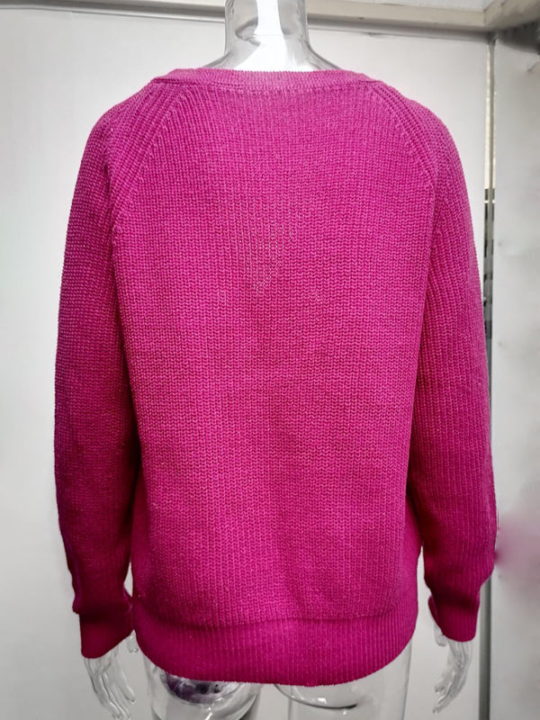 Solid V-Neck Single Breasted Long Sleeved Sweater