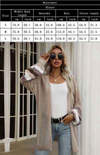 Ladies Colorblock Loose Cutout Sweater Jacket