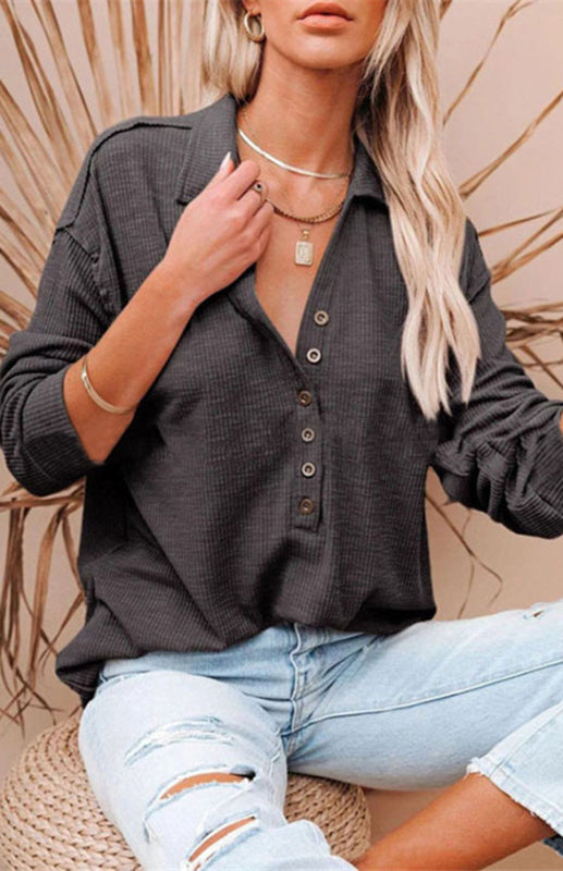 **Women's Fashion Casual Button-Up Blouse**