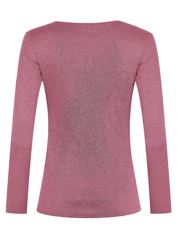 Women's Solid Color Long Sleeve Button Knit Top