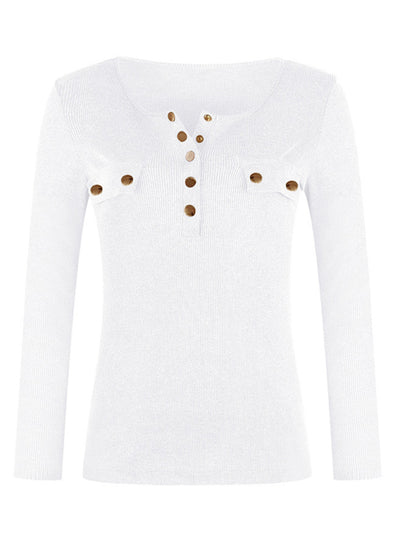 Women's Solid Color Long Sleeve Button Knit Top