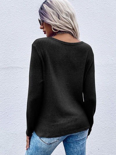 women's waffle kink thin solid color bottoming knitted sweater