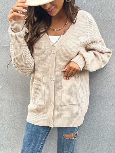 women's button pocket cardigan knitted sweater coat