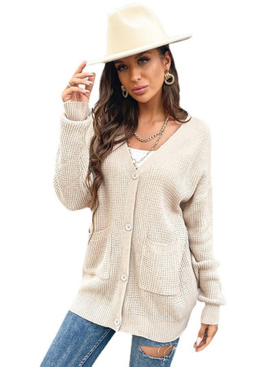 women's button pocket cardigan knitted sweater coat