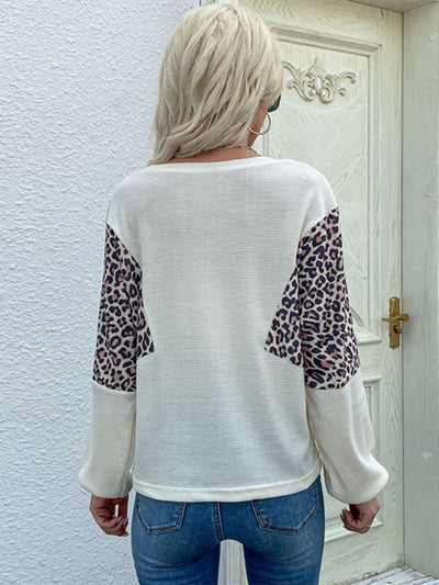 loose crew neck bottoming leopard print knitted sweater