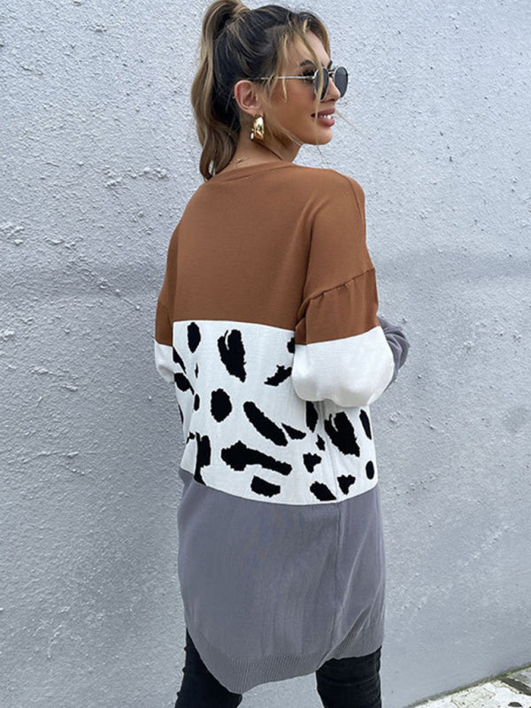 leopard-print cardigan knitted sweater coat