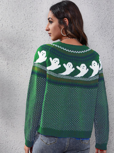 Women's Halloween Ghost retro wave point long sleeve knitted sweater