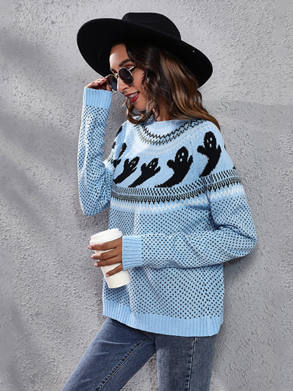 Women's Halloween Ghost retro wave point long sleeve knitted sweater