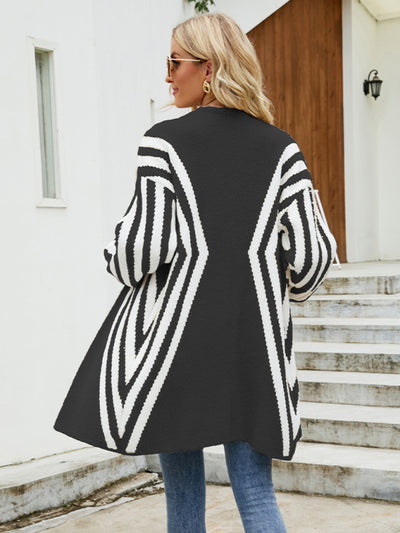 Women's V-Neck Diamond Stripe Knit Cardigan Sweater